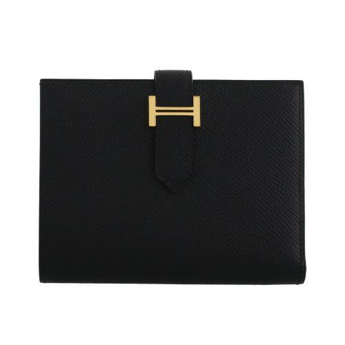 エルメス ベアンコンパクト ブラック エプソン ゴールド金具 W刻印 二  