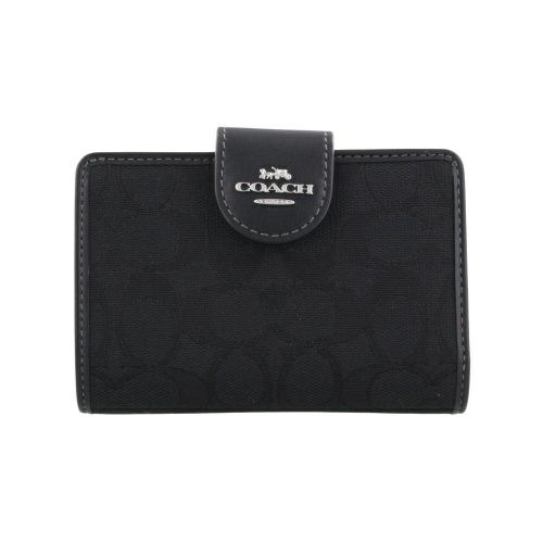 コーチ アウトレット 二つ折り財布 レディース ミディアム コーナー ジップ ウォレット・シグネチャー ジャカード ブラック COACH OUTLET CU402 SBKBK