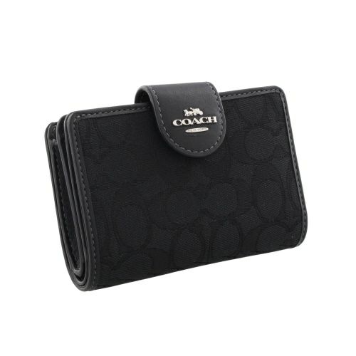 コーチ アウトレット 二つ折り財布 レディース ミディアム コーナー ジップ ウォレット・シグネチャー ジャカード ブラック COACH OUTLET CU402 SBKBK