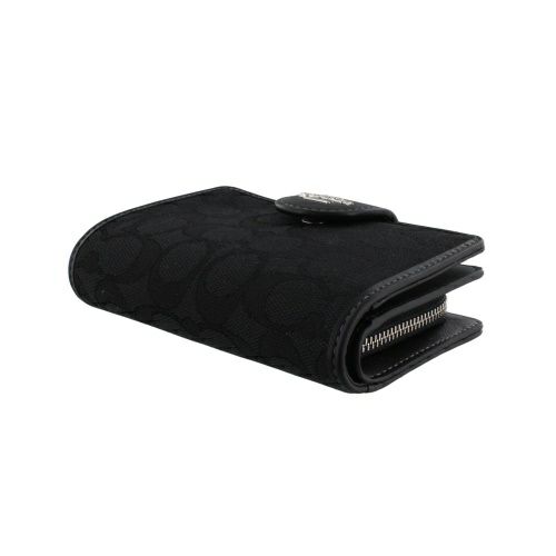 コーチ アウトレット 二つ折り財布 レディース ミディアム コーナー ジップ ウォレット・シグネチャー ジャカード ブラック COACH OUTLET CU402 SBKBK