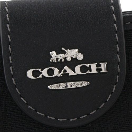 コーチ アウトレット 二つ折り財布 レディース ミディアム コーナー ジップ ウォレット・シグネチャー ジャカード ブラック COACH OUTLET CU402 SBKBK