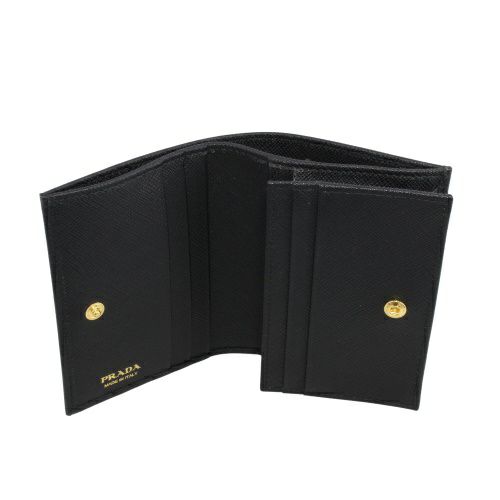 プラダ 二つ折り財布 コンパクト財布 レディース トライアングルロゴ サフィアーノ ブラック PRADA 1MV021 QHH F0002 NERO