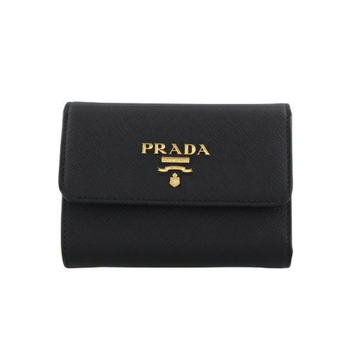 プラダ 三つ折り財布 コンパクト財布 レディース サフィアーノメタルオロ ブラック PRADA 1MH025 QWA F0002 NERO