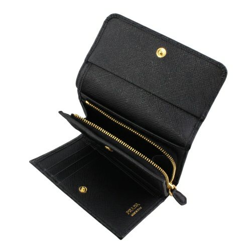 プラダ 三つ折り財布 コンパクト財布 レディース サフィアーノメタルオロ ブラック PRADA 1MH025 QWA F0002 NERO