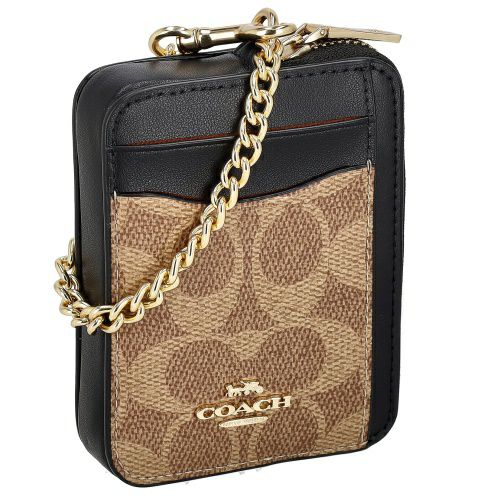 コーチ アウトレット コインケース レディース ジップ カード ケース・シグネチャー キャンバス ブラウン COACH OUTLET CW883 IMQRX ベージュ/ブラック