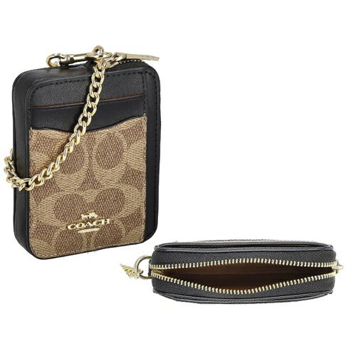 コーチ アウトレット コインケース レディース ジップ カード ケース・シグネチャー キャンバス ブラウン COACH OUTLET CW883 IMQRX ベージュ/ブラック
