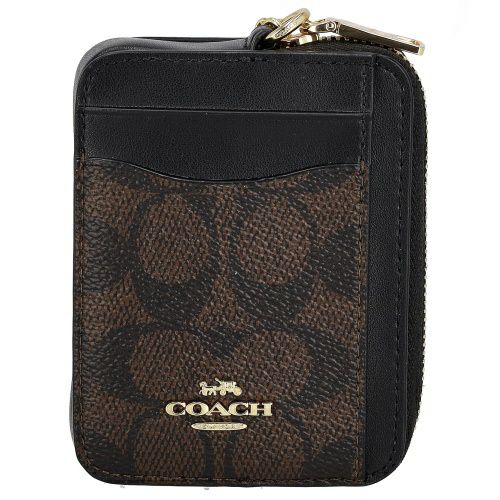 コーチ アウトレット コインケース レディース ジップ カード ケース・シグネチャー キャンバス ブラウン COACH OUTLET CW883 IMXAQ ウォルナット/ブラック