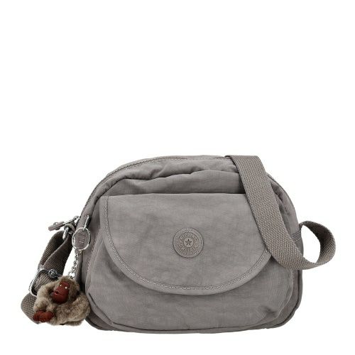 美品 Kipling キプリング ショルダーバッグ グレー ファー チャーム付き 美品 Kipling キプリング ショルダーバッグ グレー ファー