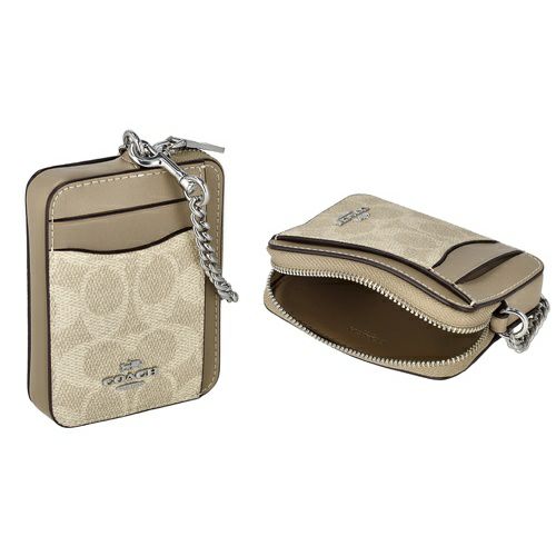 コーチ アウトレット コインケース カードケース レディース ジップ カード ケース・シグネチャー キャンバス ブラウン COACH OUTLET CW883 SVPWH サンド/トープ