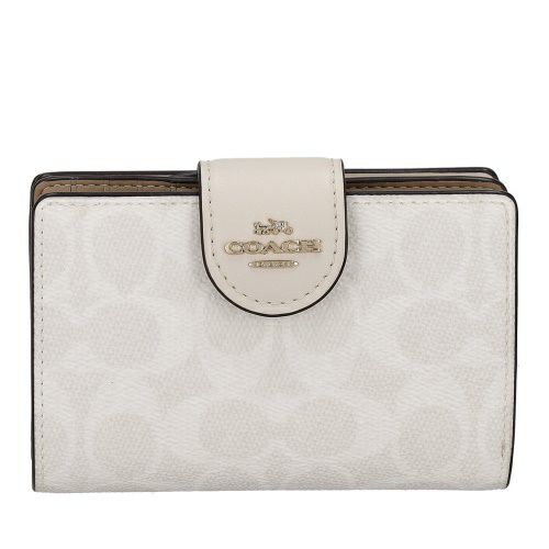 コーチ アウトレット 二つ折り財布 レディース ミディアム コーナー ジップ ウォレット・シグネチャー キャンバス ホワイト COACH OUTLET CW786 IMXU5 ホワイト/チョーク