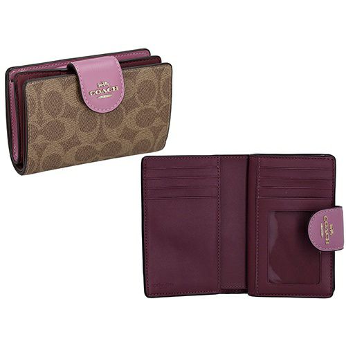 コーチ アウトレット 二つ折り財布 レディース ミディアム コーナー ジップ ウォレット・シグネチャー キャンバス ブラウン COACH OUTLET CW786 IMXVS