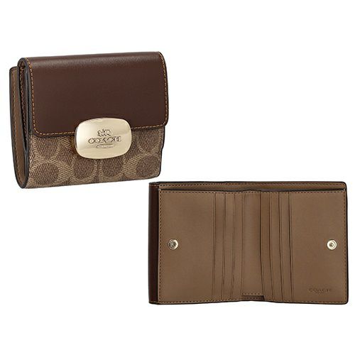コーチ アウトレット 二つ折り財布 レディース エライザ スモール ウォレット・シグネチャー キャンバス ブラウン COACH OUTLET CW801 IMXHE タン/ブラウン