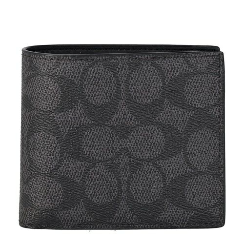 コーチ アウトレット 二つ折り財布 メンズ コイン ウォレット・シグネチャー キャンバス ブラック COACH OUTLET CY406 QBMI5 チャコール ブラック