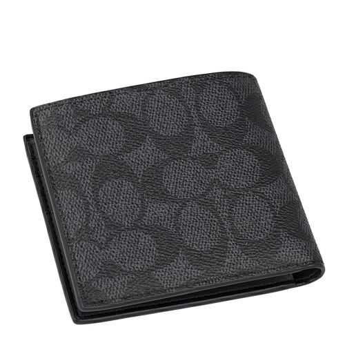コーチ アウトレット 二つ折り財布 メンズ コイン ウォレット・シグネチャー キャンバス ブラック COACH OUTLET CY406 QBMI5 チャコール ブラック