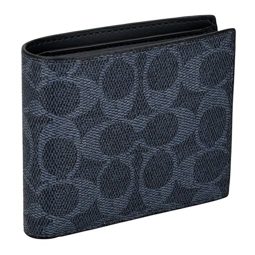 コーチ アウトレット 二つ折り財布 メンズ コイン ウォレット・シグネチャー キャンバス ネイビー COACH OUTLET CY406 QBN2V デニム/ミッドナイトネイビー