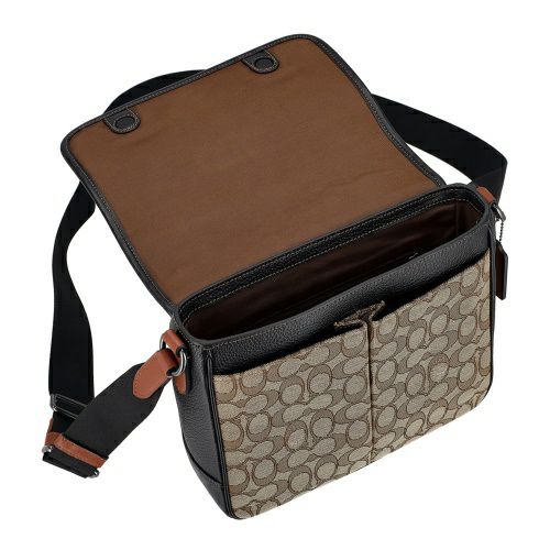 コーチ アウトレット ショルダーバッグ メンズ スプリント マップ バッグ 25・シグネチャー ジャカード ブラウン COACH OUTLET CE534 QBV1R カーキ/ブラックマルチ