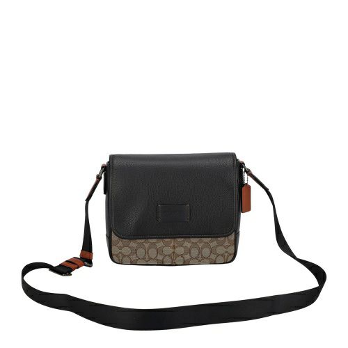 コーチ アウトレット ショルダーバッグ メンズ スプリント マップ バッグ 25・シグネチャー ジャカード ブラウン COACH OUTLET CE534 QBV1R カーキ/ブラックマルチ