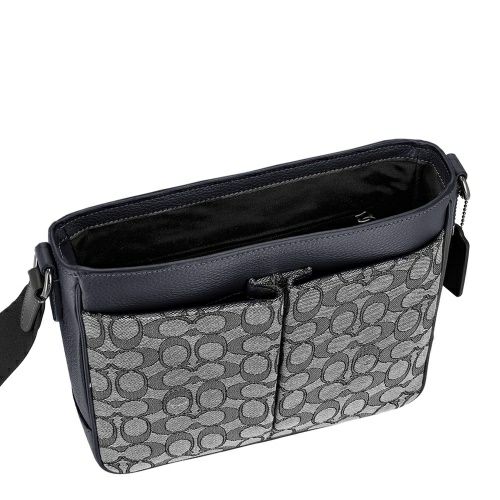 コーチ アウトレット ショルダーバッグ メンズ スプリント マップ バッグ 25・シグネチャー ジャカード ブラック COACH OUTLET CE534 QBV41 ネイビー/ミッドナイト