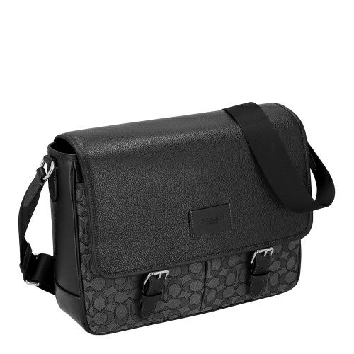 コーチ アウトレット ショルダーバッグ メンズ スプリント メッセンジャー・シグネチャー ジャカード ブラック COACH OUTLET CR334 SVO1U チャコール/ブラック