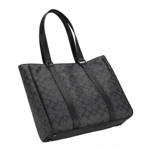 コーチ アウトレット トートバッグ メンズ ハドソン ダブル ハンドル トート・シグネチャー キャンバス ブラック COACH OUTLET CR385 QBMI5 チャコール/ブラック