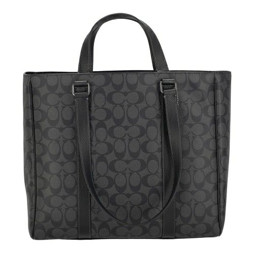 コーチ アウトレット トートバッグ メンズ ハドソン ダブル ハンドル トート・シグネチャー キャンバス ブラック COACH OUTLET CR385 QBMI5 チャコール/ブラック