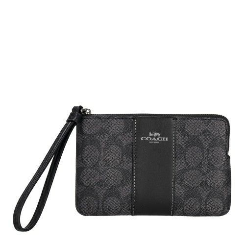 コーチ アウトレット ポーチ レディース シグネチャー コーテッド キャンバス レザー コーナー ジップ リストレット ブラック COACH OUTLET CW854 QBMI5