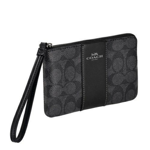 コーチ アウトレット ポーチ レディース シグネチャー コーテッド キャンバス レザー コーナー ジップ リストレット ブラック COACH OUTLET CW854 QBMI5