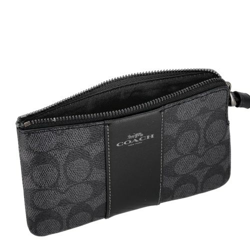 コーチ アウトレット ポーチ レディース シグネチャー コーテッド キャンバス レザー コーナー ジップ リストレット ブラック COACH OUTLET CW854 QBMI5