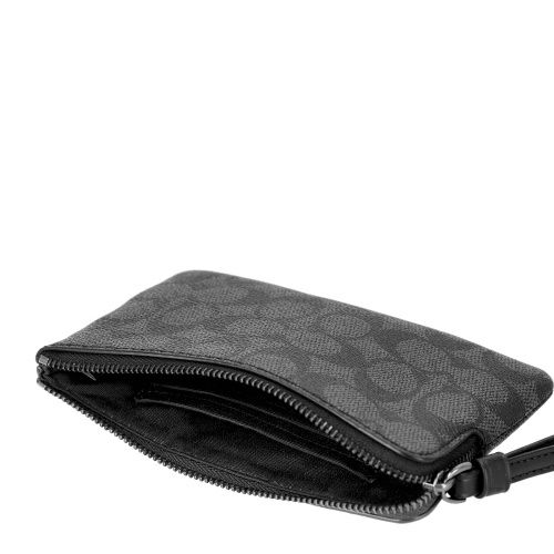 コーチ アウトレット ポーチ レディース シグネチャー コーテッド キャンバス レザー コーナー ジップ リストレット ブラック COACH OUTLET CW854 QBMI5