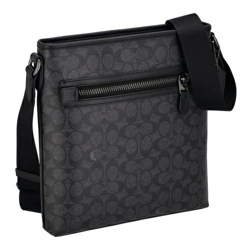 コーチ アウトレット ショルダーバッグ メンズ スリム メッセンジャー・シグネチャー ジャカード ブラック COACH OUTLET CW227 QBMI5 チャコール ブラック