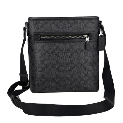 コーチ アウトレット ショルダーバッグ メンズ スリム メッセンジャー・シグネチャー ジャカード ブラック COACH OUTLET CW227 QBMI5 チャコール ブラック
