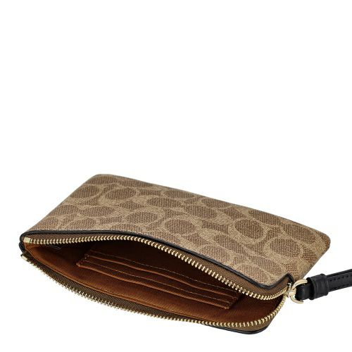 コーチ アウトレット ポーチ レディース コーナー ジップ リストレット・シグネチャー キャンバス・ストライプ ブラウン COACH OUTLET CW854 IMQRX ベージュ/ブラック