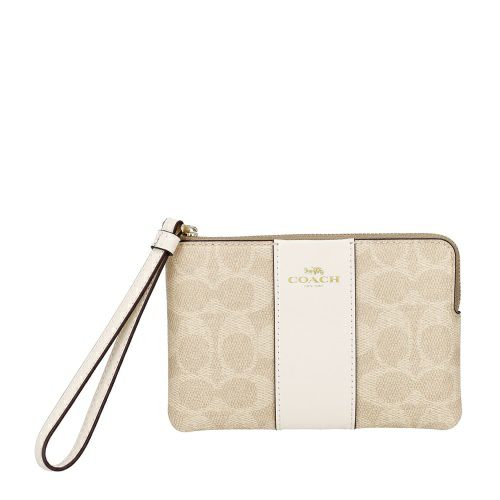 コーチ アウトレット ポーチ レディース コーナー ジップ リストレット・シグネチャー キャンバス・ストライプ ホワイト COACH OUTLET CW854 IMXDM サンド/チョーク