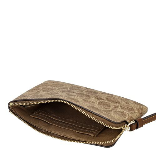 コーチ アウトレット ポーチ レディース コーナー ジップ リストレット・シグネチャー キャンバス・ストライプ ブラウン COACH OUTLET CW854 IMXHE タン/ブラウン