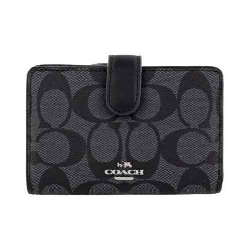 コーチ アウトレット 二つ折り財布 レディース シグネチャー ミディアム コーナー ジップ ウォレット ブラック COACH OUTLET F23553 SVDK6