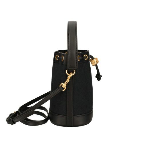 トリーバーチ ショルダーバッグ レディース モノグラム ミニバケットバッグ クロスボディ ドローストリング ブラック TORY BURCH 152130 001