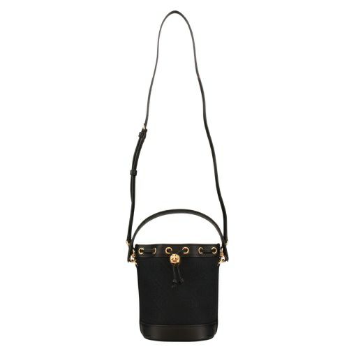 トリーバーチ ショルダーバッグ レディース モノグラム ミニバケットバッグ クロスボディ ドローストリング ブラック TORY BURCH 152130 001