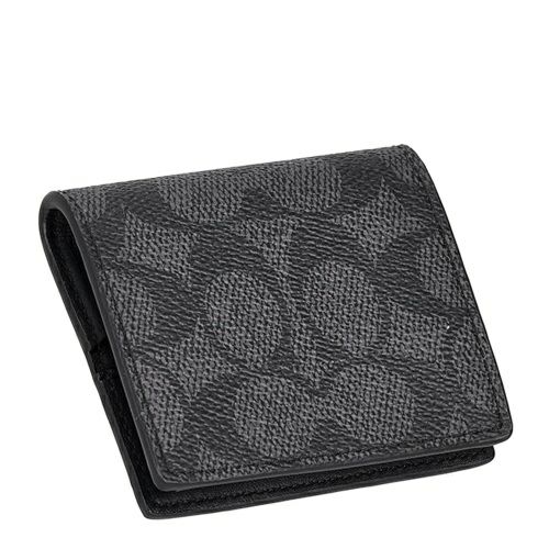 コーチ アウトレット コインケース メンズ フォールデッド コイン ケース・シグネチャー キャンバス ブラック COACH OUTLET CW360 QBMI5 チャコール/ブラック