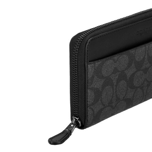 コーチ アウトレット 長財布 メンズ アコーディオン ウォレット・シグネチャー キャンバス ブラック COACH OUTLET CY405 QBMI5 チャコー/ブラック