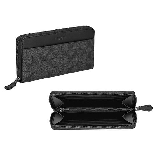 コーチ アウトレット 長財布 メンズ アコーディオン ウォレット・シグネチャー キャンバス ブラック COACH OUTLET CY405 QBMI5 チャコー/ブラック