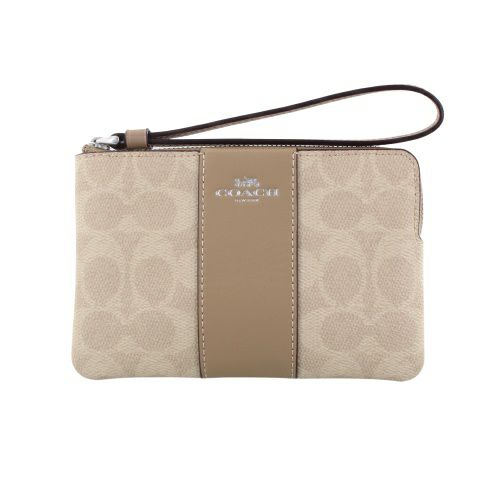 コーチ アウトレット ポーチ レディース コーナー ジップ リストレット・シグネチャー キャンバス・ストライプ ベージュ COACH OUTLET CW854 SVPWH サンド/トープ