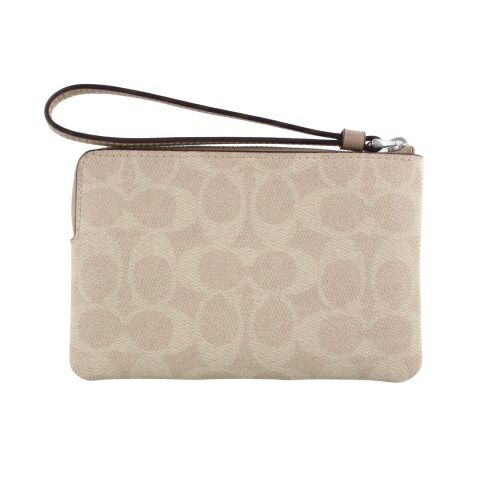 コーチ アウトレット ポーチ レディース コーナー ジップ リストレット・シグネチャー キャンバス・ストライプ ベージュ COACH OUTLET CW854 SVPWH サンド/トープ