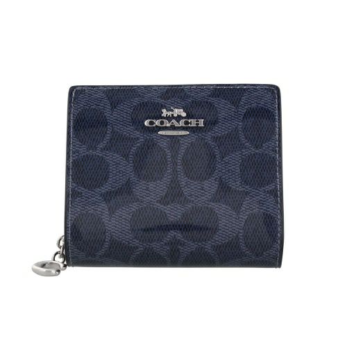 コーチ アウトレット 二つ折り財布 レディース スナップ ウォレット・シグネチャー キャンバス ネイビー COACH OUTLET CAP13 SV/D9 ダークデニム