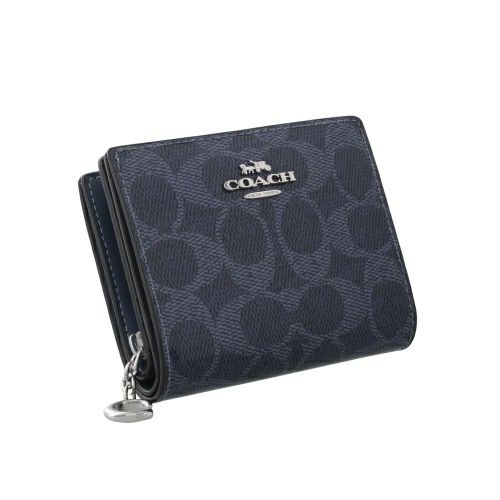 コーチ アウトレット 二つ折り財布 レディース スナップ ウォレット・シグネチャー キャンバス ネイビー COACH OUTLET CAP13 SV/D9 ダークデニム