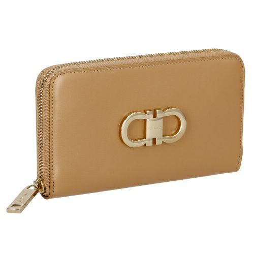 フェラガモ スタッズ 財布 ベージュ Salvatore Ferragamo フェラガモ FERRAGAMO 長財布 ワンダ