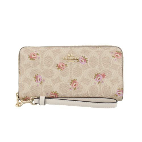 コーチ アウトレット 長財布 レディース シグネチャー フローラル プリント ロング ウォレット ベージュ COACH OUTLET CAR06 IMSAS
