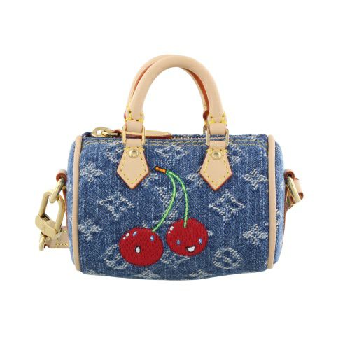 ルイヴィトン キーリング LVxTM バッグチャーム・マイクロ スピーディ デニム・チェリー ブルー LOUIS VUITTON M02535 デニムブルー