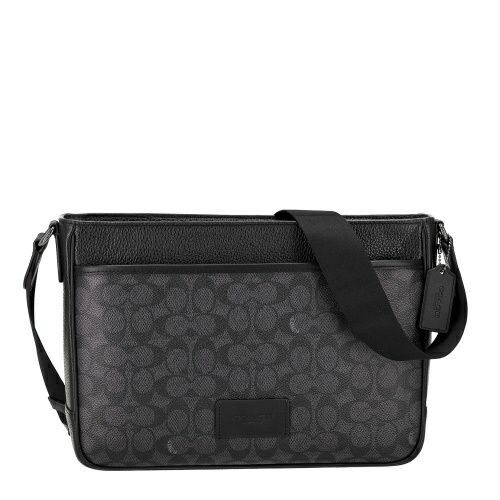 コーチ アウトレット ショルダーバッグ メンズ ディストリクト クロスボディ バッグ・シグネチャー キャンバス ブラック COACH OUTLET CY824 QBMI5 チャコール/ブラック