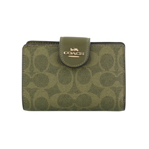 コーチ 二つ折り財布 レディース ミディアム コーナー ジップ ウォレット・シグネチャー キャンバス グリーン COACH OUTLET CW786 IMOLV オリーブ
