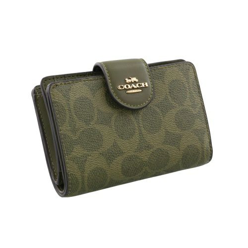 コーチ 二つ折り財布 レディース ミディアム コーナー ジップ ウォレット・シグネチャー キャンバス グリーン COACH OUTLET CW786 IMOLV オリーブ